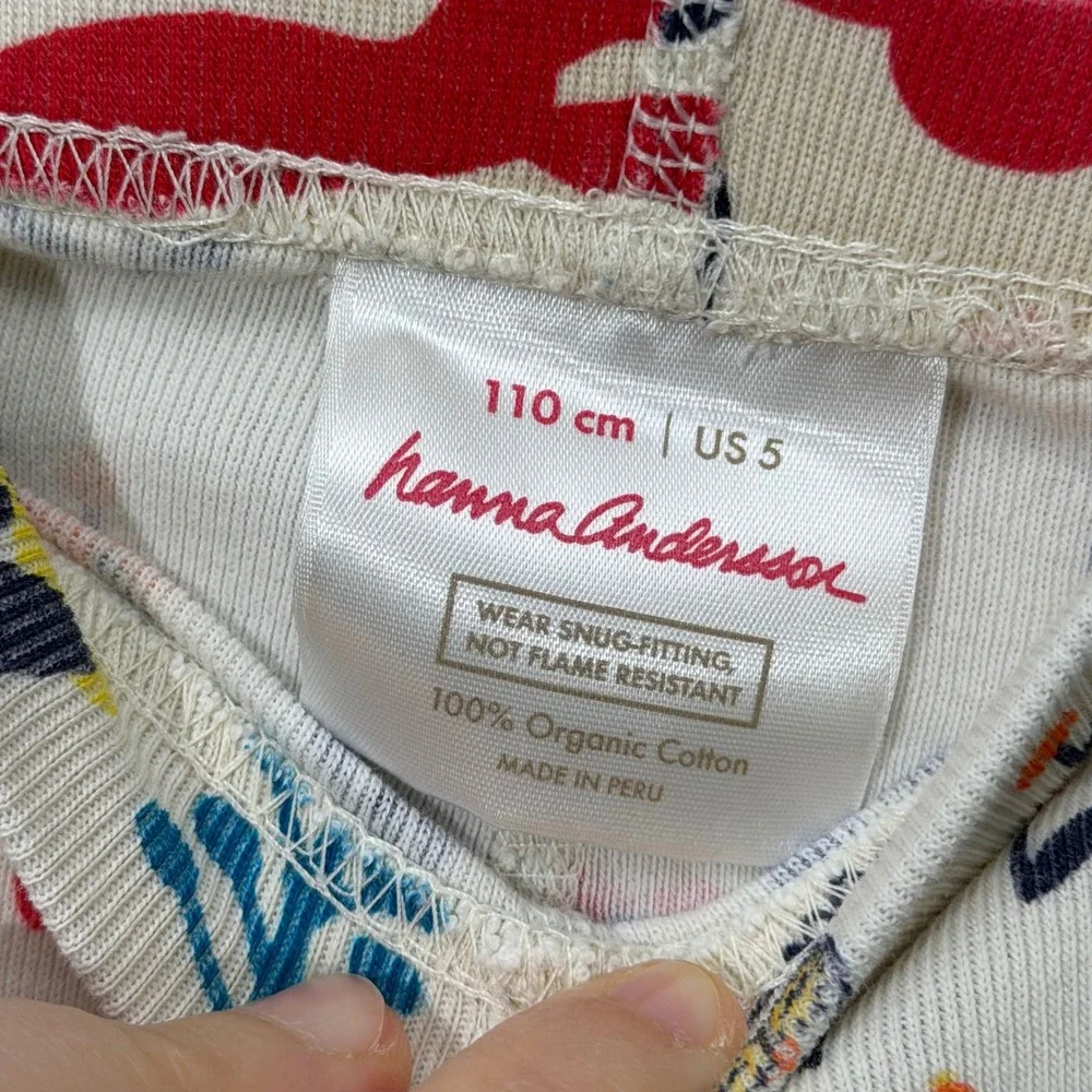 Hanna Andersson Pajama Pants Girls Size 5 White Floral Animal Organic Cotton
